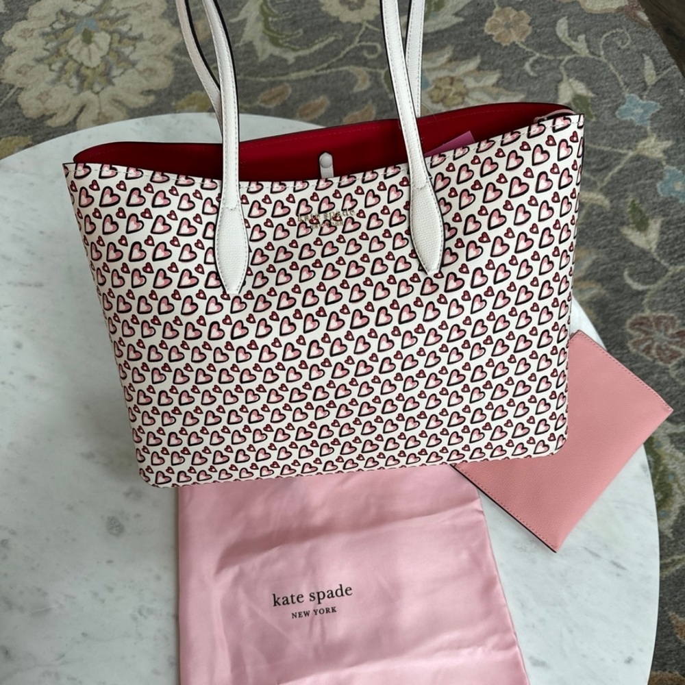 NWT Kate Spade ♠️ All Day Fancy Hearts Large Tote with Wristlet & Dust Bag ❤️